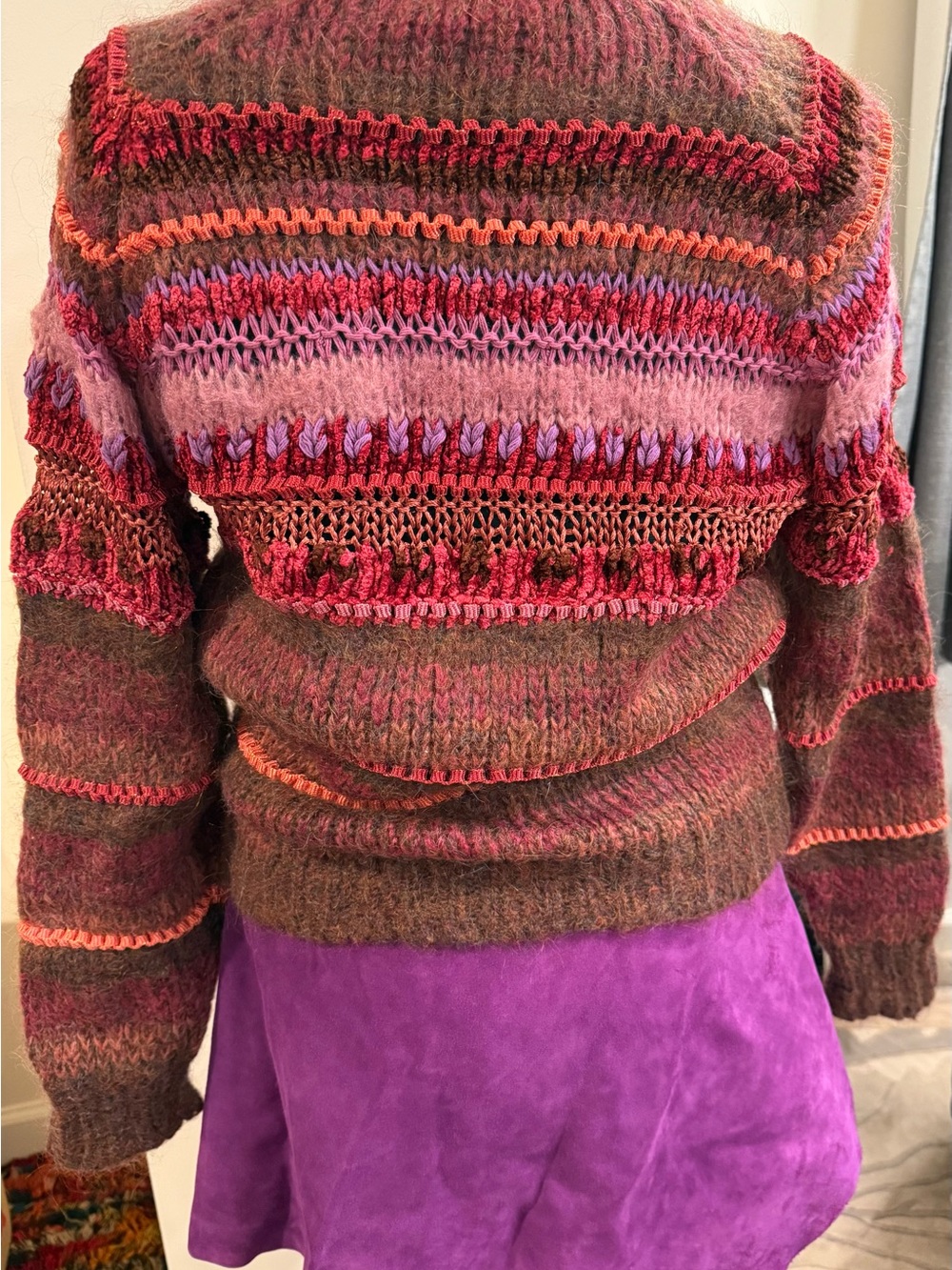 Mariana Multicolor Knit Crewneck Sweater in Pink, Brown & Purple